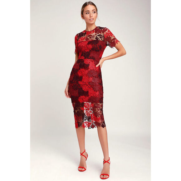 Lulus Dresses & Skirts - Lulus Season Of Joy Red Multi Lace Midi Dress - Size S